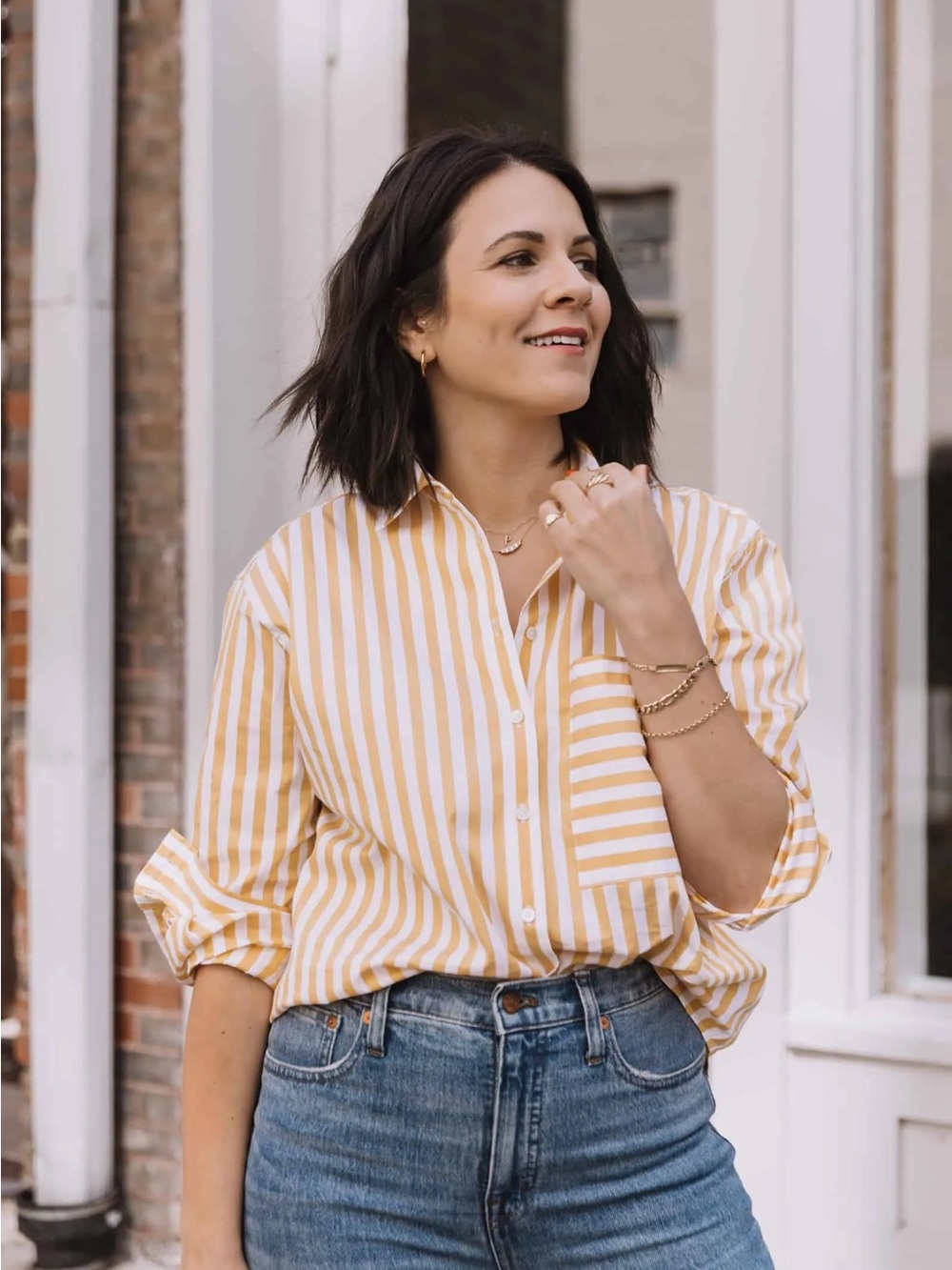 nwot AYR deep end stripe yellow striped button down blouse top shirt small